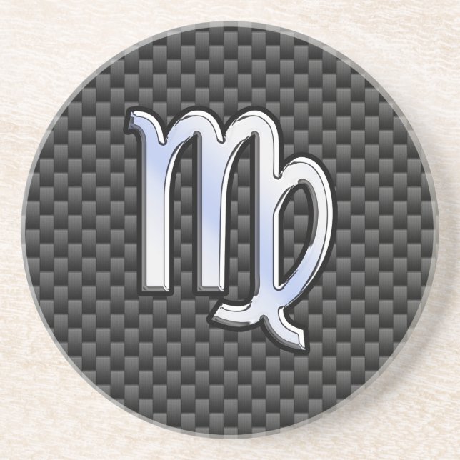 Virgo Zodiac Sign Charcoal Carbon Fiber Print Sandstone Coaster (Front)