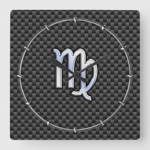 Virgo Zodiac Sign Charcoal Carbon Fiber Print Square Wall Clock