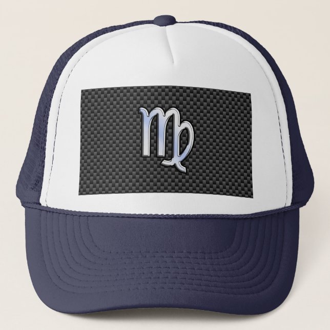 Virgo Zodiac Sign Charcoal Carbon Fiber Print Trucker Hat (Front)