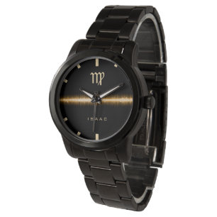Virgo Zodiac Sign Cool Gold Light Line Custom Name Watch