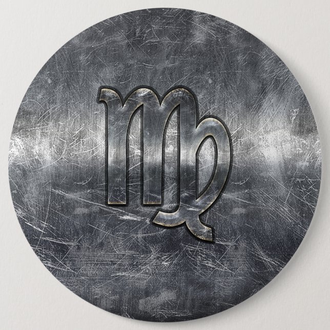 Virgo Zodiac Sign Grunge Distressed Style Button (Front)