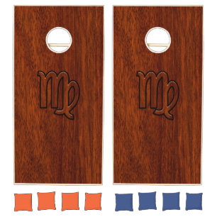 Virgo Zodiac Sign in Brown Mahogany Style Cornhole Set