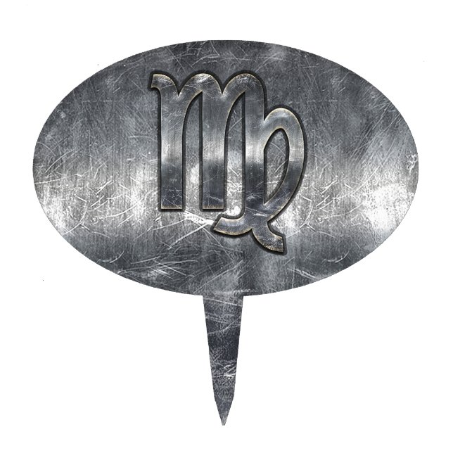 Virgo Zodiac Sign in Grunge Distressed Style Decor Cake Topper (Front)