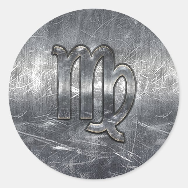 Virgo Zodiac Sign in Grunge Distressed Style Decor Classic Round Sticker (Front)
