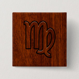 Virgo Zodiac Sign in Mahogany Style Pinback Button