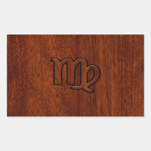 Virgo Zodiac Sign in Mahogany wood style decor Rectangular Sticker