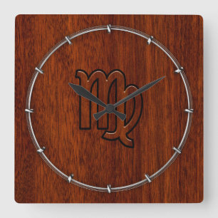 Virgo Zodiac Sign in Mahogany wood style decor Square Wall Clock