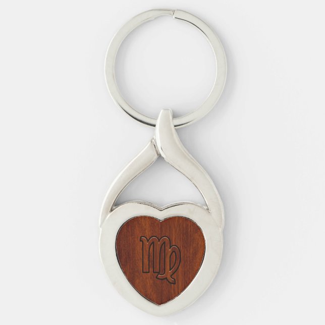 Virgo Zodiac Sign in Mahogany wood style Keychain (Front)