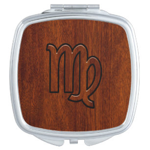 Virgo Zodiac Sign in Mahogany wood style Makeup Mirror