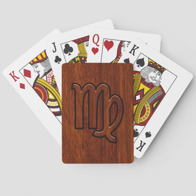 Virgo Zodiac Sign in Mahogany wood style Poker Cards (Back)