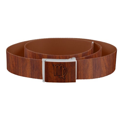 Virgo Zodiac Sign in Rich Mahogany Wood Style Belt