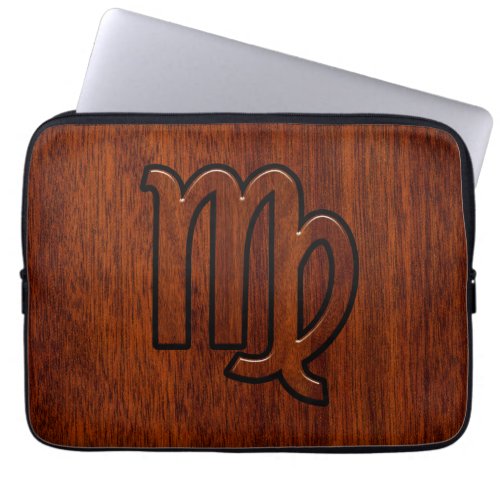 Virgo Zodiac Sign in Rich Mahogany Wood Style Laptop Sleeve