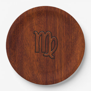 Virgo Zodiac Sign in Rich Mahogany Wood Style Paper Plates
