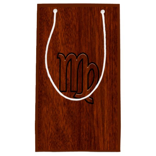 Virgo Zodiac Sign in Rich Mahogany Wood Style Small Gift Bag