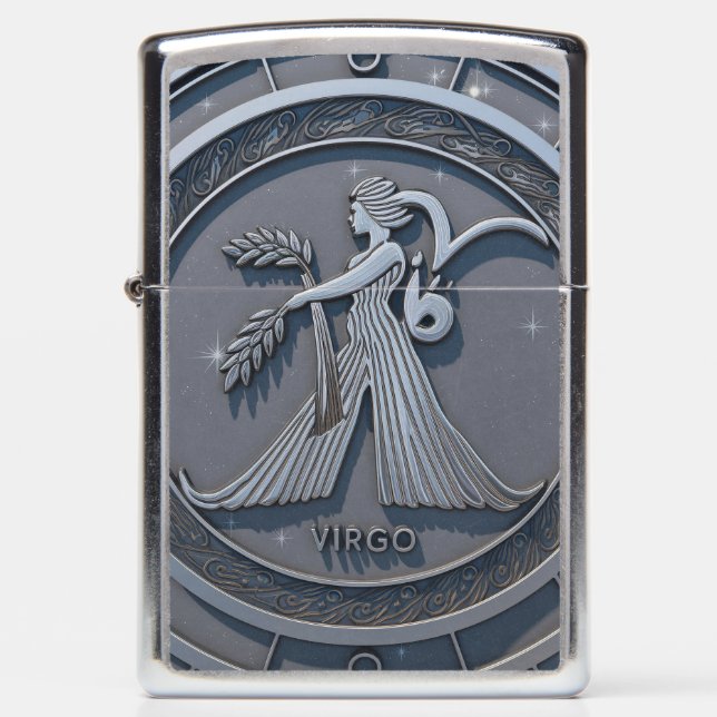 Virgo Zodiac Sign Metal Emblem #2 Zippo Lighter (Front)
