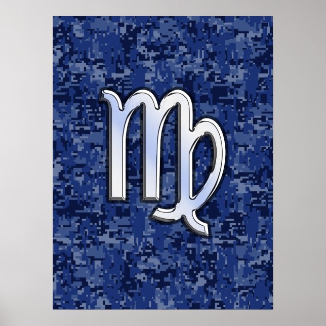 Virgo Zodiac Sign on Blue Digital Camouflage (Front)