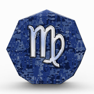 Virgo Zodiac Sign on Blue Digital Camouflage Award