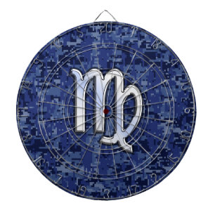 Virgo Zodiac Sign on Blue Digital Camouflage Dartboard