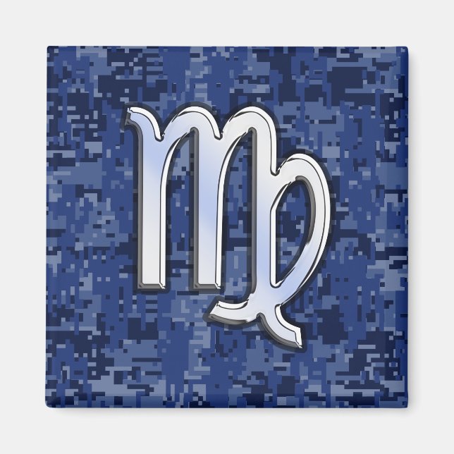 Virgo Zodiac Sign on Blue Digital Camouflage Magnet (Front)