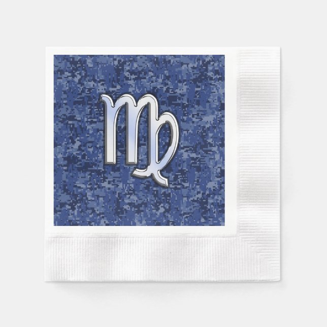 Virgo Zodiac Sign on Blue Digital Camouflage Napkins (Front)