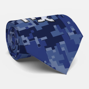 Virgo Zodiac Sign on Blue Digital Camouflage Neck Tie