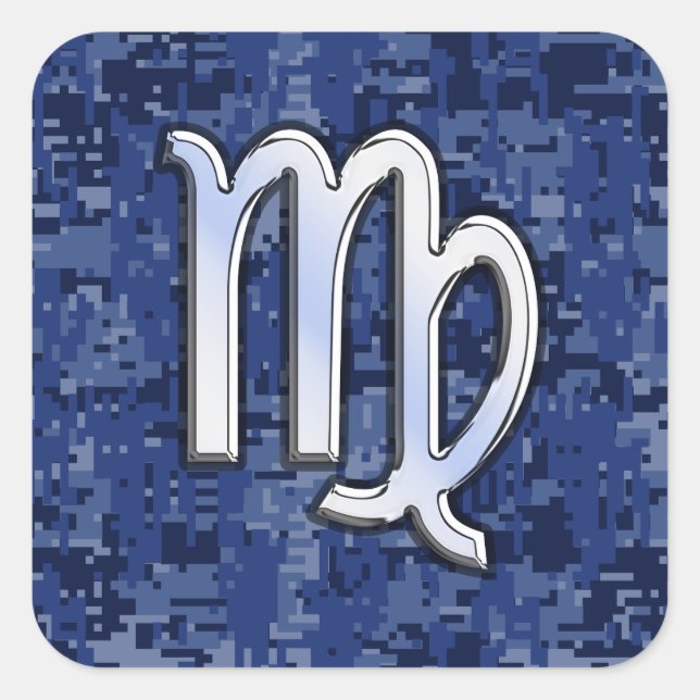 Virgo Zodiac Sign on Blue Digital Camouflage Square Sticker (Front)
