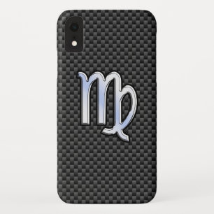 Virgo Zodiac Sign on Charcoal Black Carbon Fiber iPhone XR Case