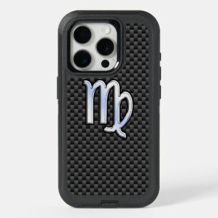 Virgo Zodiac Sign on Charcoal Black Carbon Fiber iPhone 15 Pro Case