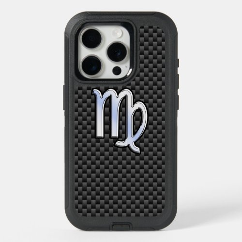 Virgo Zodiac Sign on Charcoal Black Carbon Fiber iPhone 15 Pro Case
