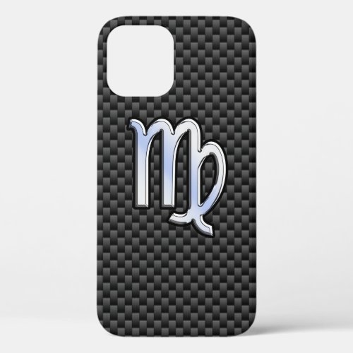 Virgo Zodiac Sign on Charcoal Carbon Fiber Decor iPhone 12 Case