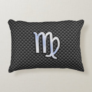 Virgo Zodiac Sign on Charcoal Carbon Fiber Print Accent Pillow
