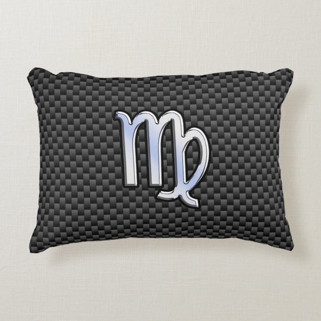 Virgo Zodiac Sign on Charcoal Carbon Fiber Print Accent Pillow (Front)