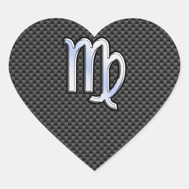 Virgo Zodiac Sign on Charcoal Carbon Fiber Print Heart Sticker (Front)