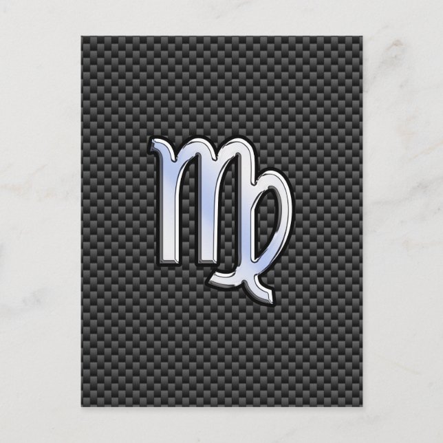 Virgo Zodiac Sign on Charcoal Carbon Fiber Print Postcard (Front)