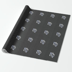 Virgo Zodiac Sign on Charcoal Carbon Fiber Print Wrapping Paper