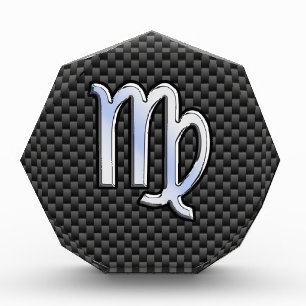 Virgo Zodiac Sign on Charcoal Carbon Fiber Style Acrylic Award