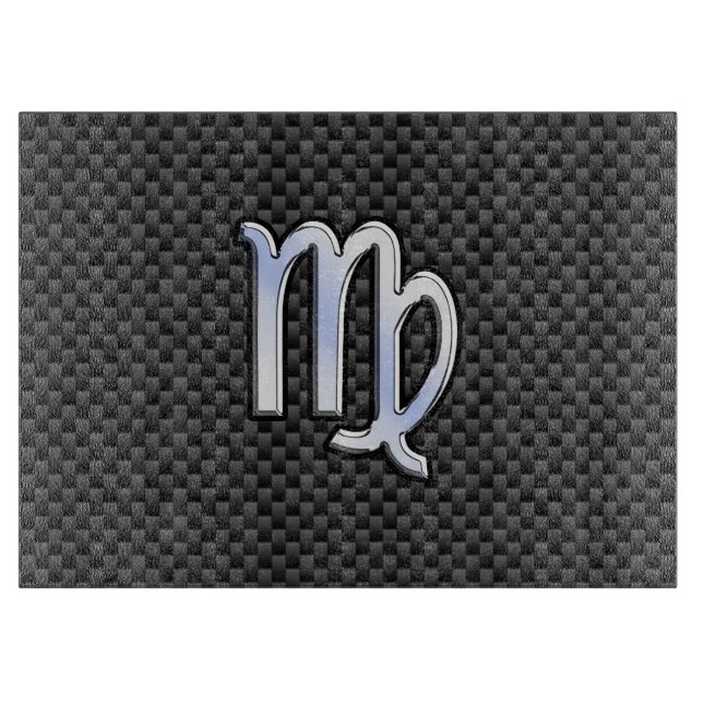 Virgo Zodiac Sign on Charcoal Carbon Fiber Style Cutting Board (Front)