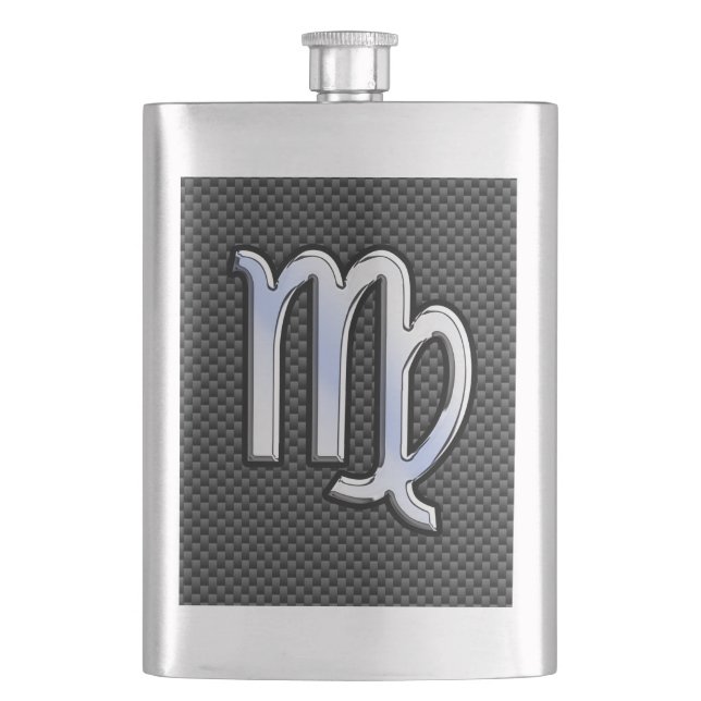 Virgo Zodiac Sign on Charcoal Carbon Fiber Style Flask (Front)