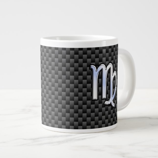 Virgo Zodiac Sign on Charcoal Carbon Fiber Style Large Coffee Mug (Front Right)