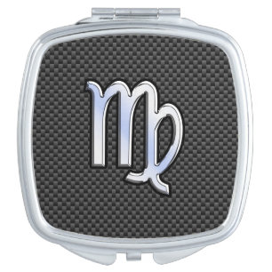 Virgo Zodiac Sign on Charcoal Carbon Fiber Style Mirror For Makeup