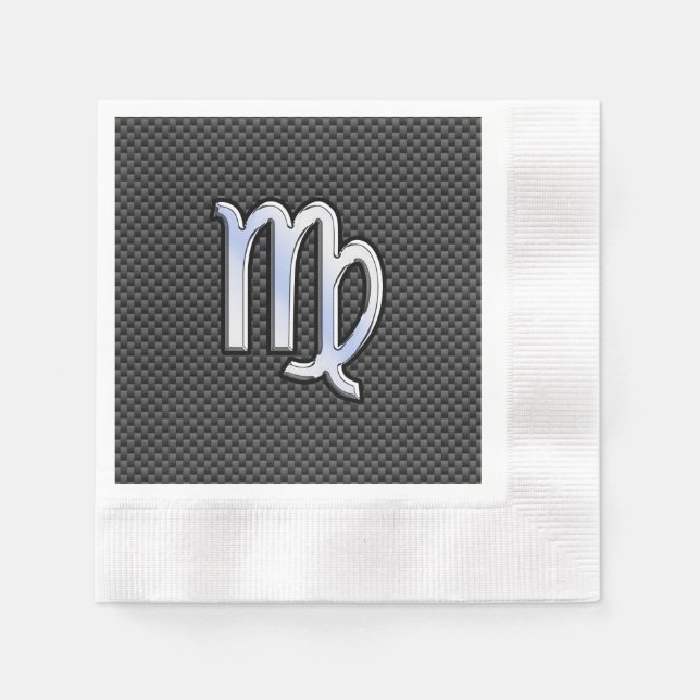 Virgo Zodiac Sign on Charcoal Carbon Fiber Style Napkins (Front)
