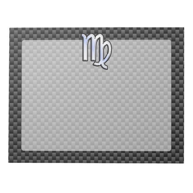 Virgo Zodiac Sign on Charcoal Carbon Fiber Style Notepad (Front)
