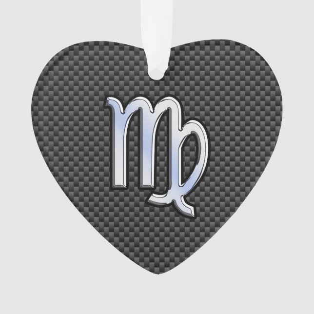Virgo Zodiac Sign on Charcoal Carbon Fiber Style Ornament (Front)