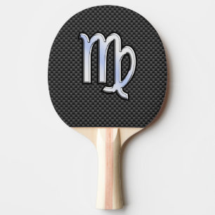 Virgo Zodiac Sign on Charcoal Carbon Fiber Style Ping Pong Paddle