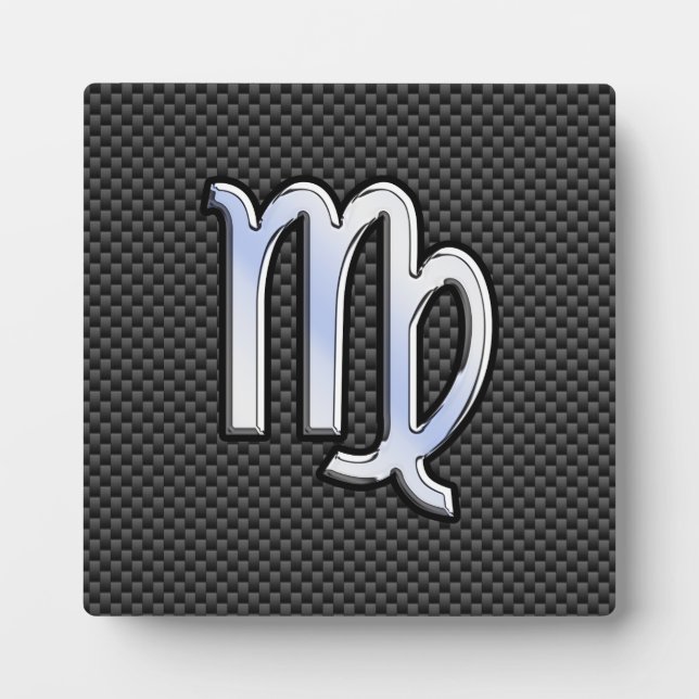 Virgo Zodiac Sign on Charcoal Carbon Fiber Style Plaque (Front)