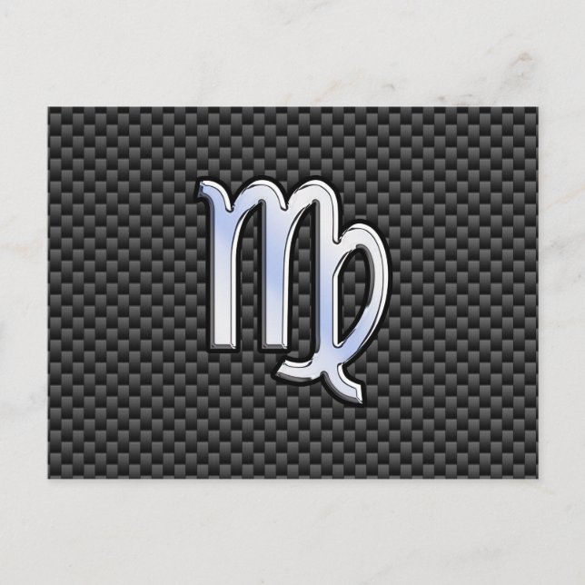 Virgo Zodiac Sign on Charcoal Carbon Fiber Style Postcard (Front)