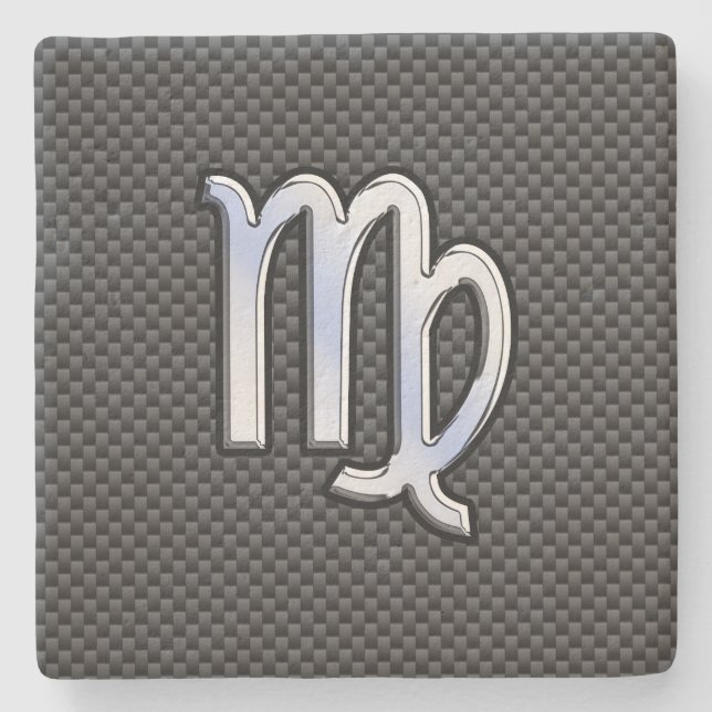 Virgo Zodiac Sign on Charcoal Carbon Fiber Style Stone Coaster (Front)