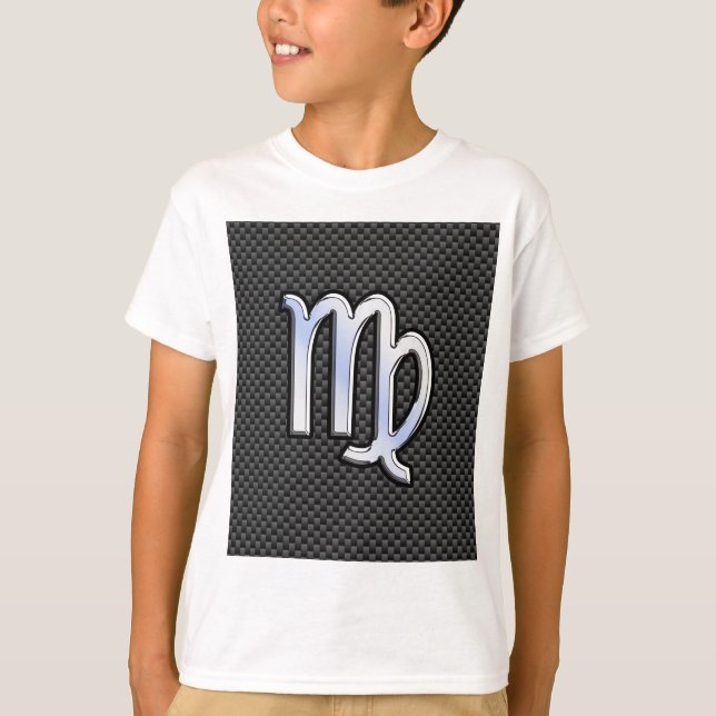 Virgo Zodiac Sign on Charcoal Carbon Fiber Style T-Shirt (Front)