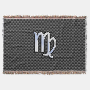 Virgo Zodiac Sign on Charcoal Carbon Fiber Style Throw Blanket