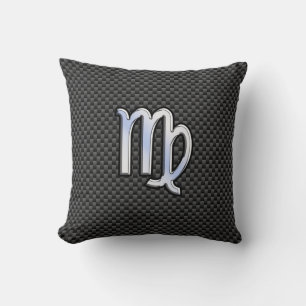 Virgo Zodiac Sign on Charcoal Carbon Fiber Style Throw Pillow